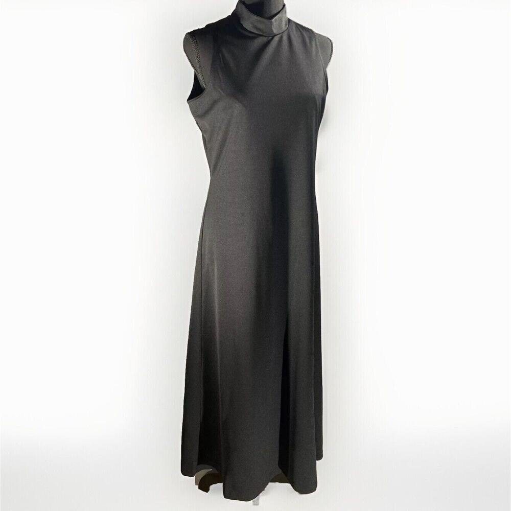 NWT VTG 90s Y2k Black Dress M Full Length Long Mock Neck Bra Goth Witchy Grunge